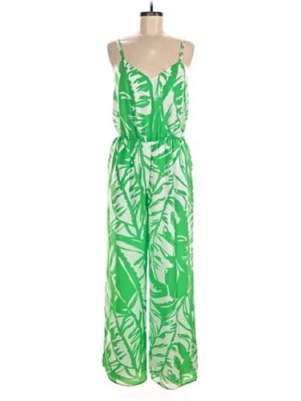 Lilly Pulitzer for Target Green & White Palm-Print Wide-Leg Jumpsuit w/ pockets - Picture 2 of 13